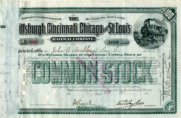 Pittsburgh, Cincinnati, Chicago and St. Louis Railway Co. - Stock Certificate